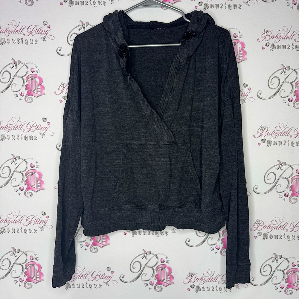 Diadora sweater kangaroo pounce v neck oversized grey black comfy pull over